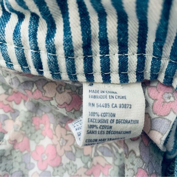 American Eagle AE White/Blue Striped w/Floral Patchwork Cut Off Jean Shorts | 2 - Picture 8 of 8